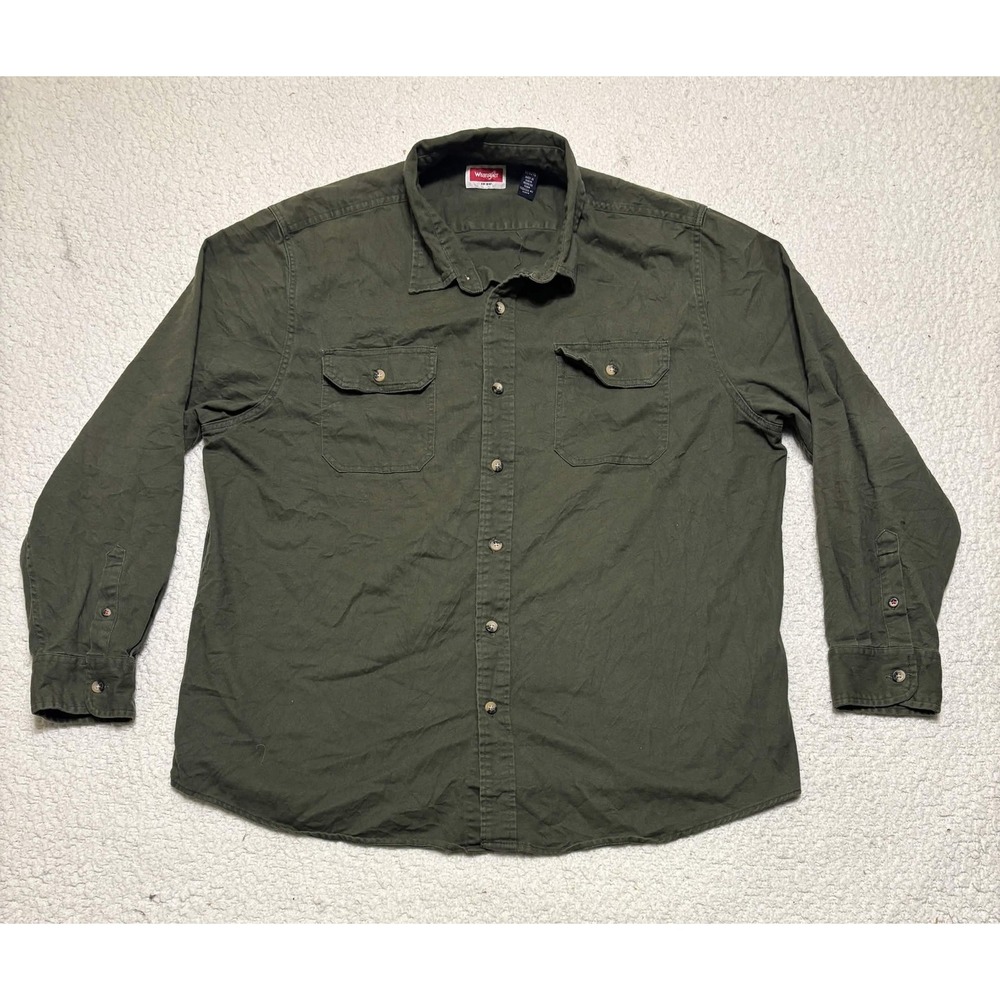 Wrangler Mens Button-up Casual Shirt XL Green Cotton Blend Solid HLB2AWG